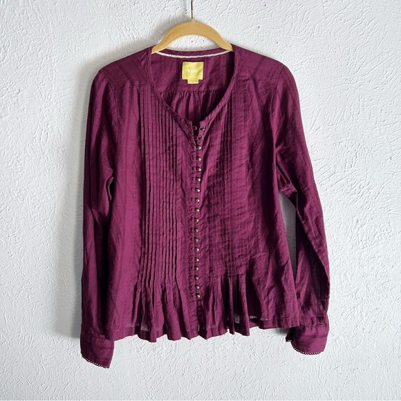 Anthropologie Maeve Gelise Button Blouse Size Small Plum Purple Pintucked Small - Picture 2 of 6